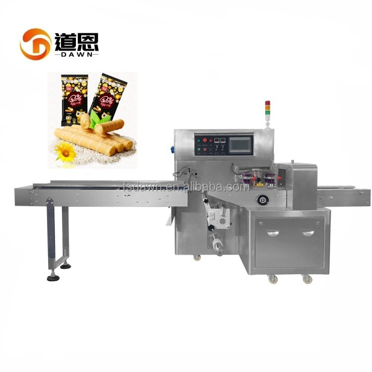 Food Grade 304 Stainless Steel Packing Machine Horizontal Snacks Nitrogen Filling Egg Rolls Flow Packing Machine